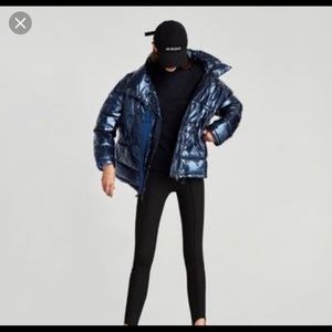 Brand new Zara basic metallic blue puffer jacket